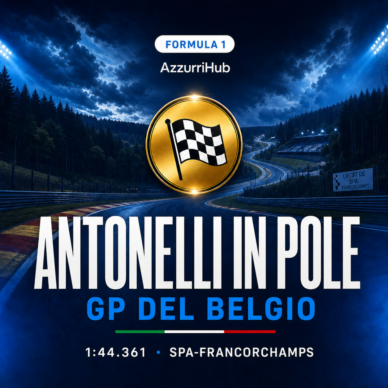 Kimi Antonelli in pole al GP del Belgio: 1:44.361 a Spa-Francorchamps