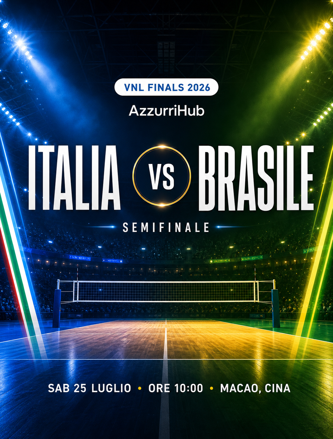 Italia-Brasile — Semifinale VNL femminile 2026, sabato 25 luglio alle 10:00